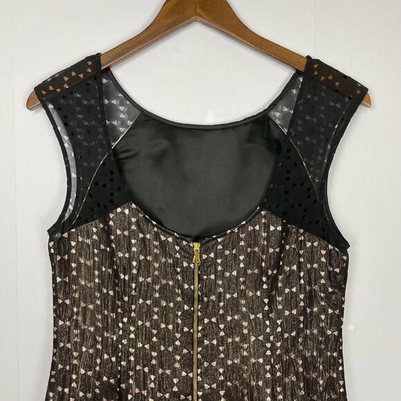 Phoebe | Black Sheer Laser Cut Triangle Metallic Layered A-line Cocktail Dress - Picture 4 of 8